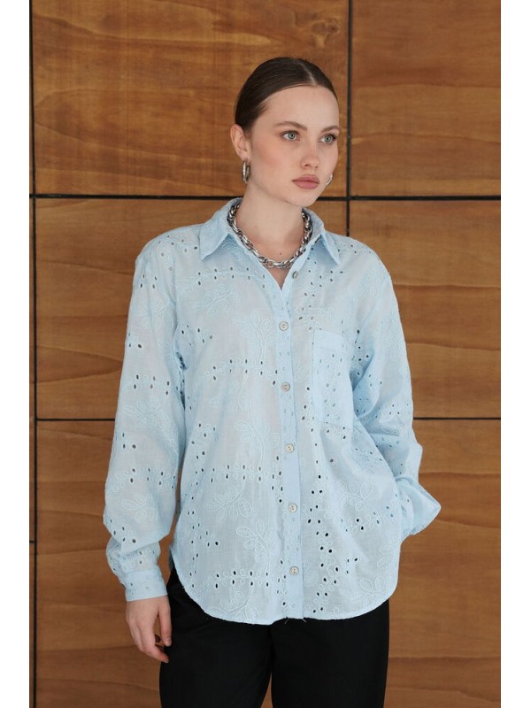 F 2079 KORDENELİ GÖMLEK - MAVİ